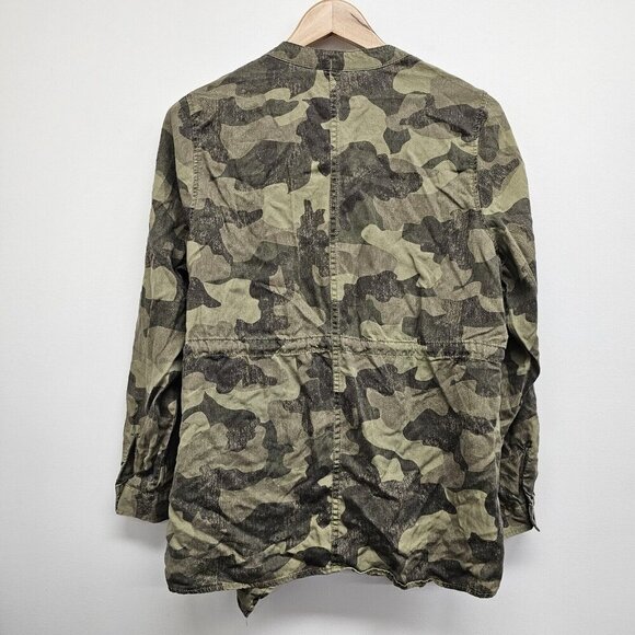 Knox Rose Womens M Open Front Green Camo Utility Jacket Roll Tab Sleeve - Picture 2 of 8